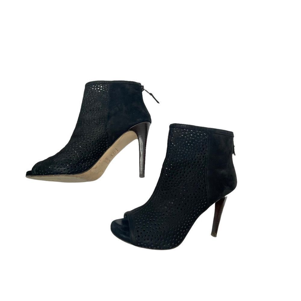 Stuart Weitzman black peep toe booties mesh cutout heels